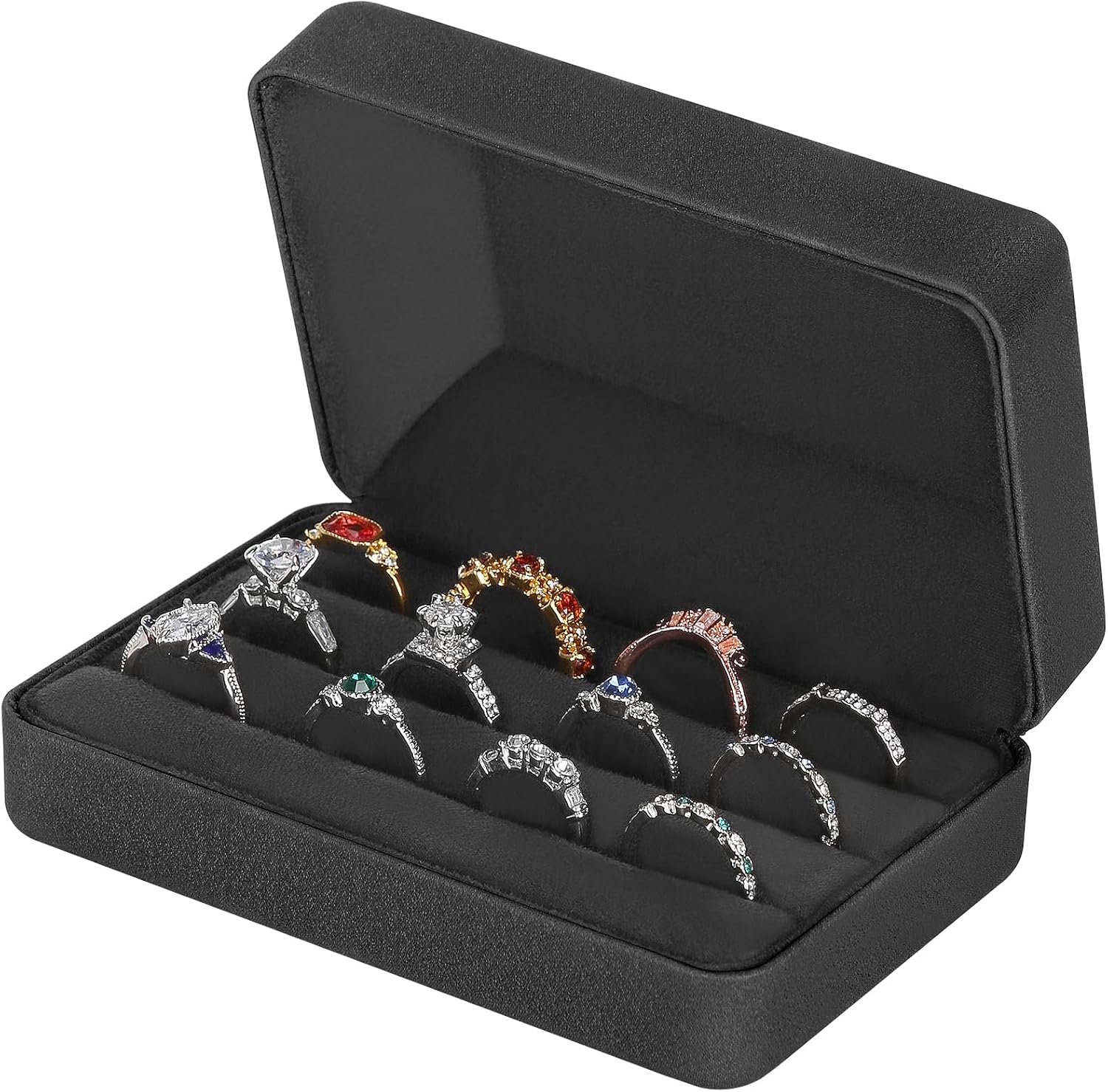Flocked multi-compartment ring organizer box