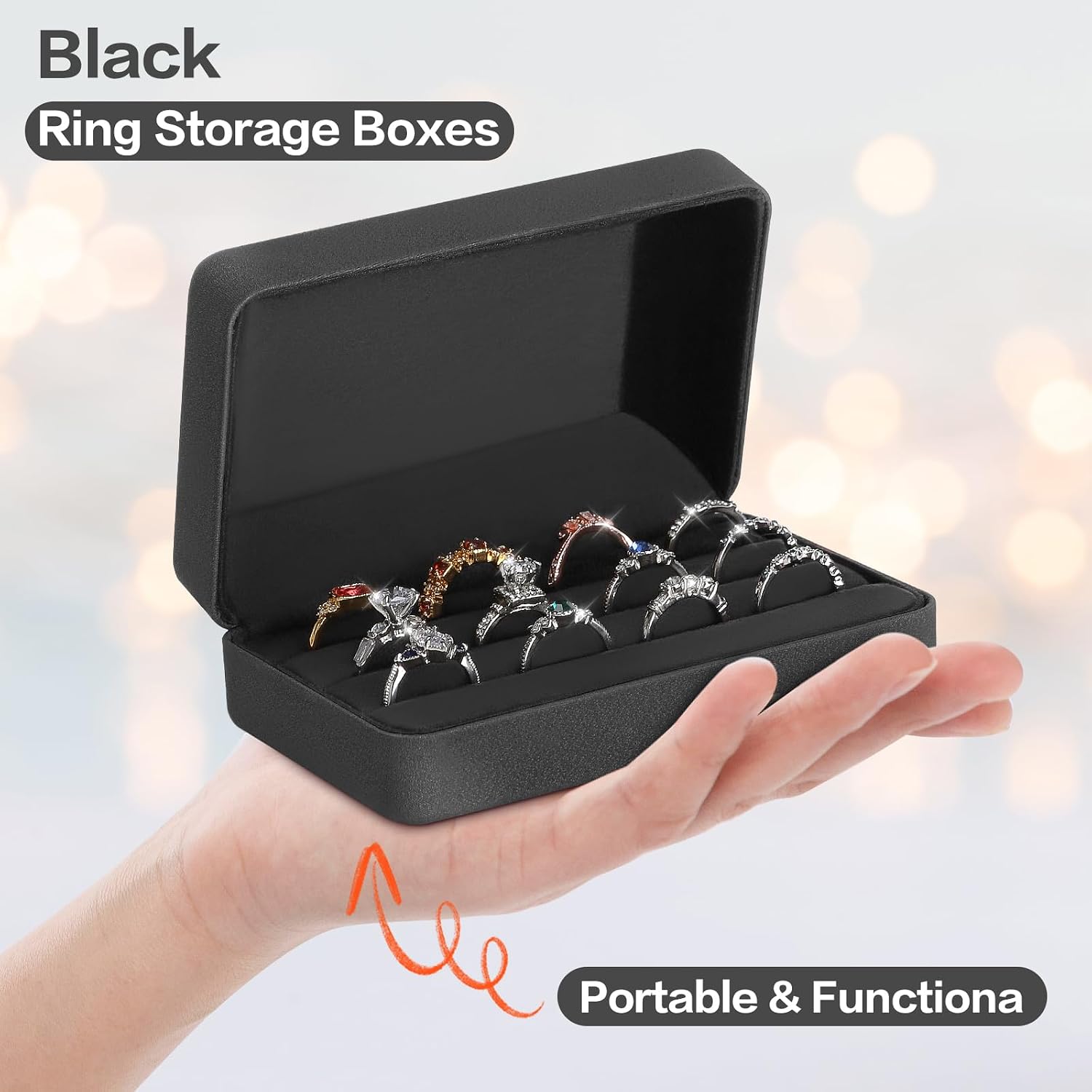 Flocked multi-compartment ring organizer box - Image 2