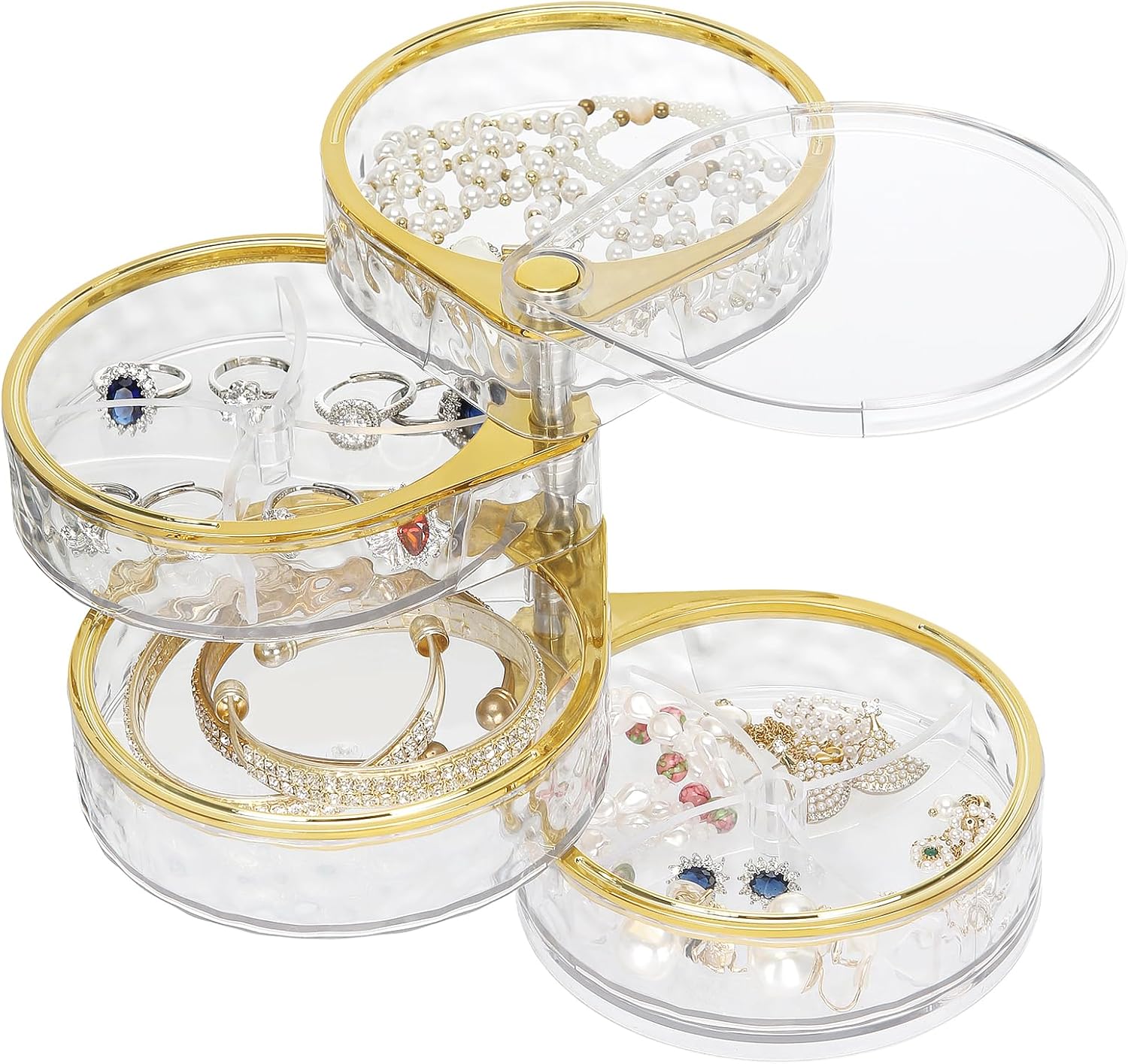 Four-layer rotating transparent jewelry organizer box