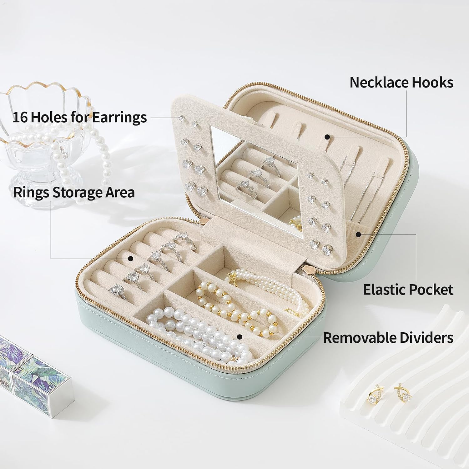 Small travel jewelry box with mirror - Image 3