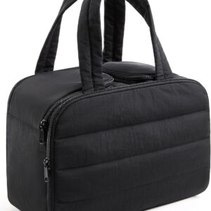 Diamond pattern travel makeup bag with handles