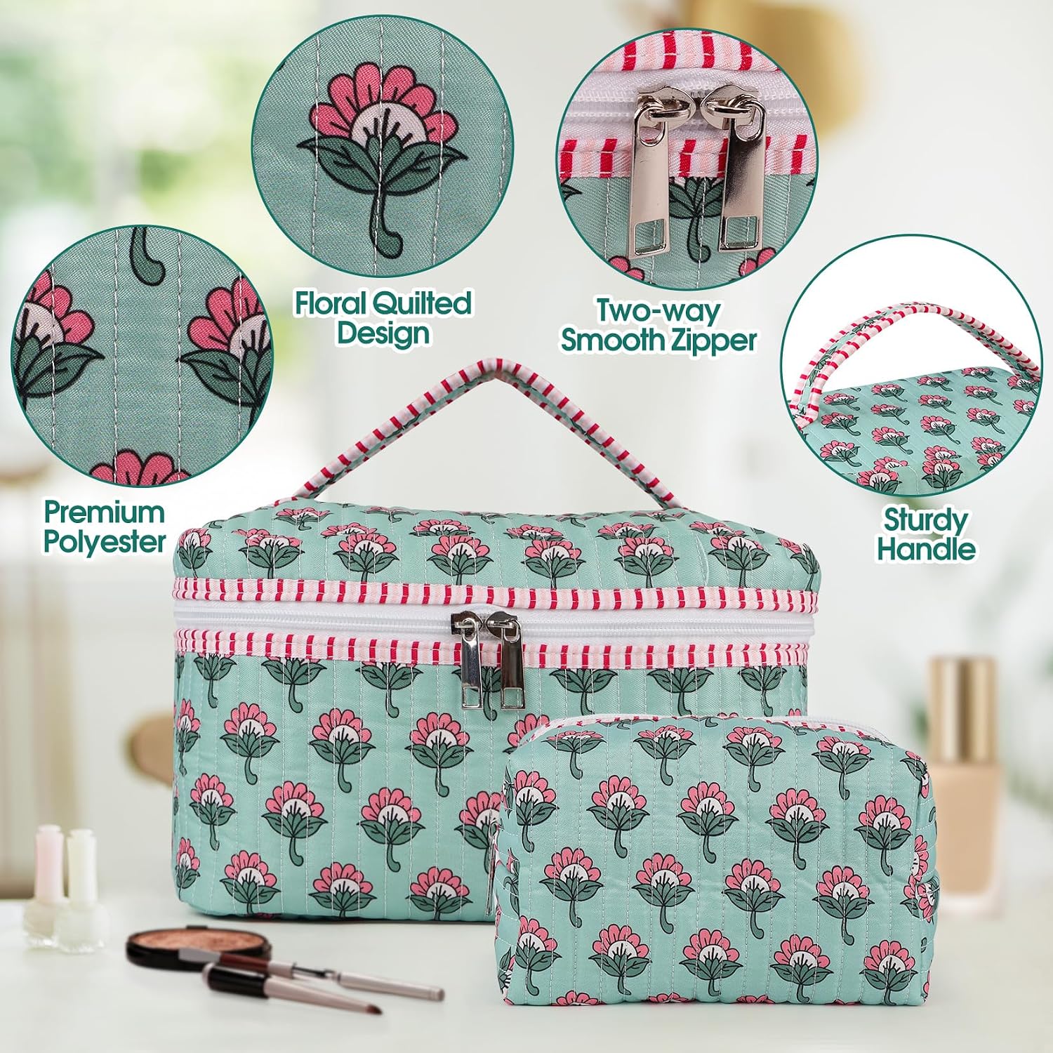 Diamond-patterned embossed cotton makeup bag - Image 2