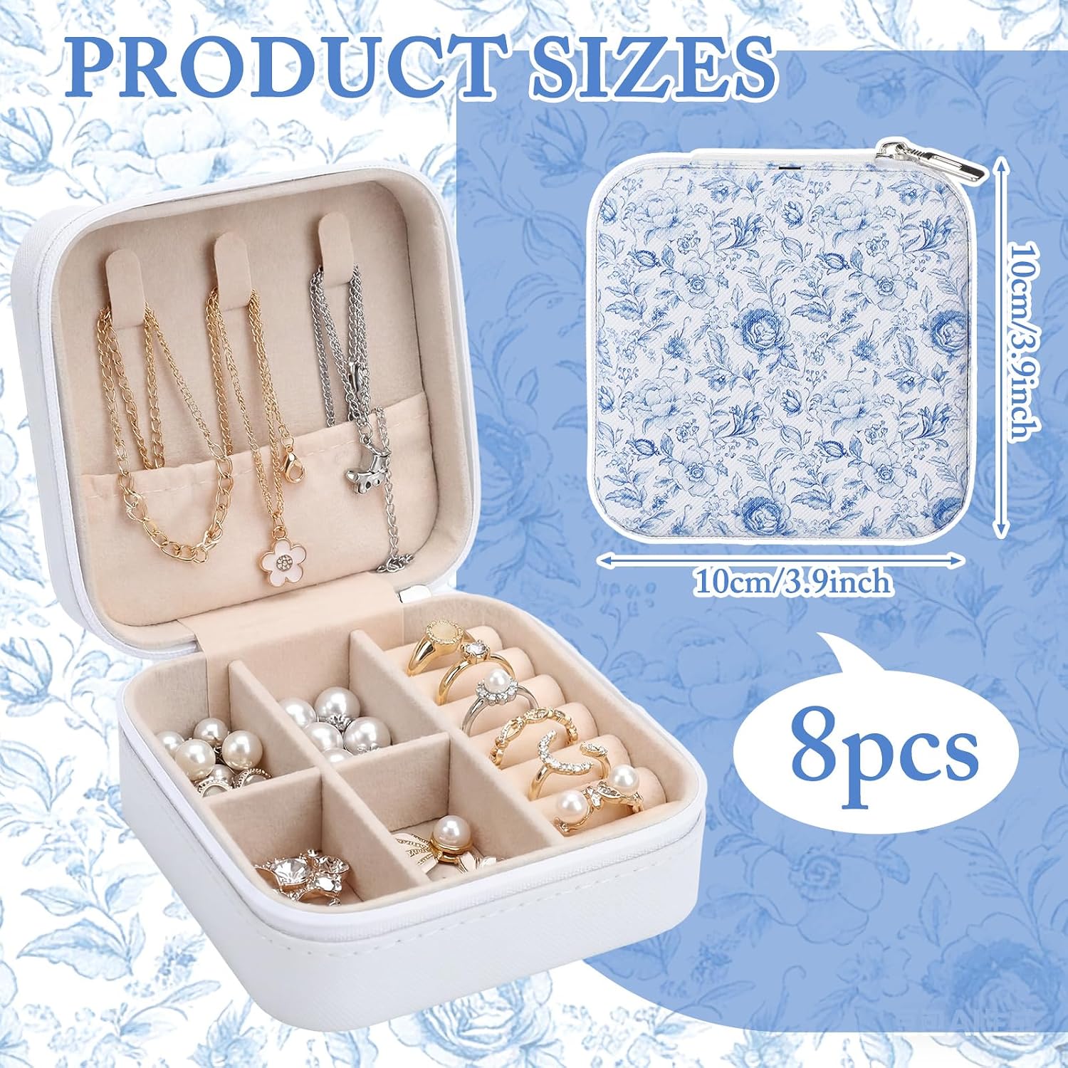 Blue and white floral wedding favor jewelry box - Image 2