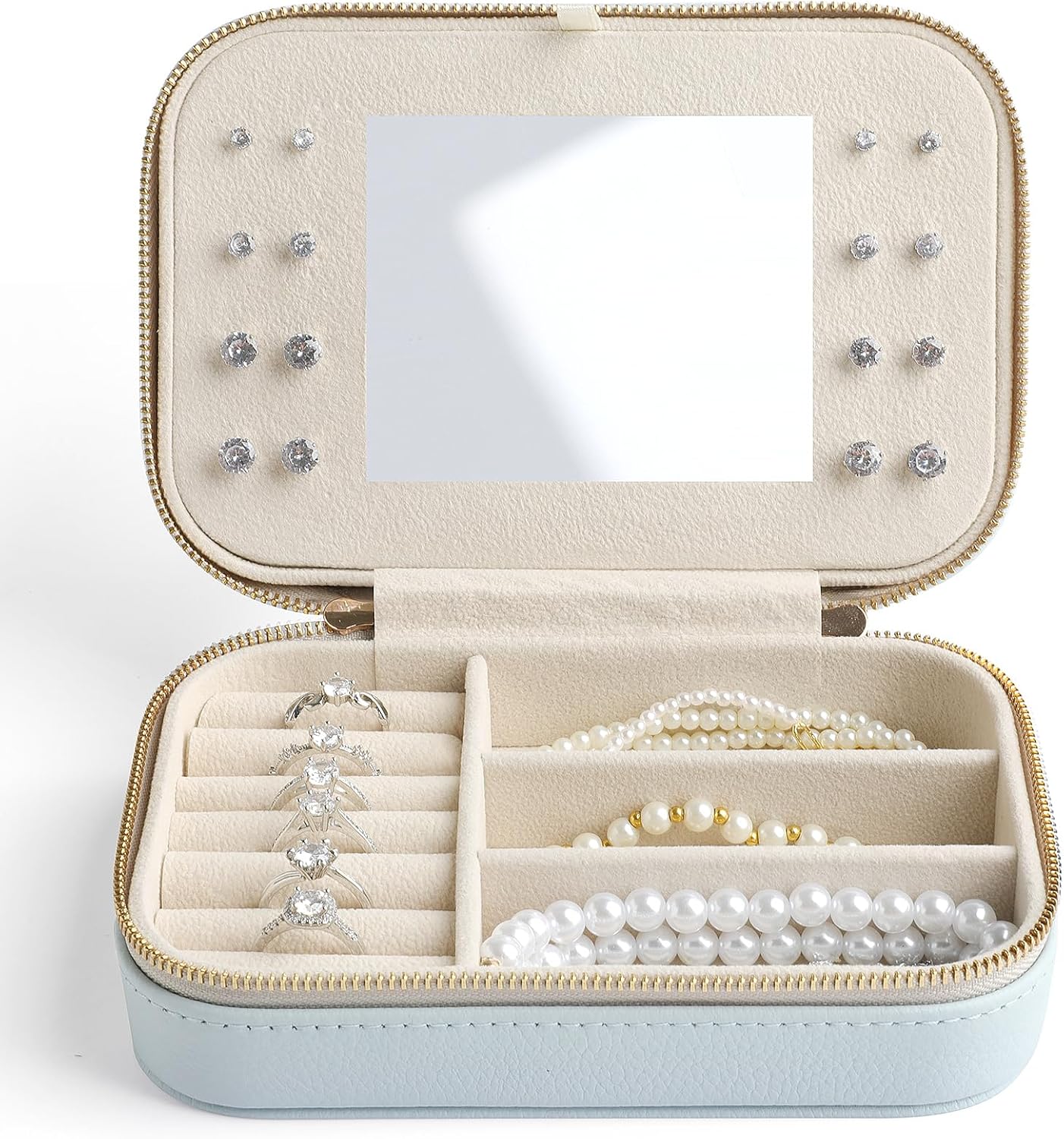 Small travel jewelry box with mirror