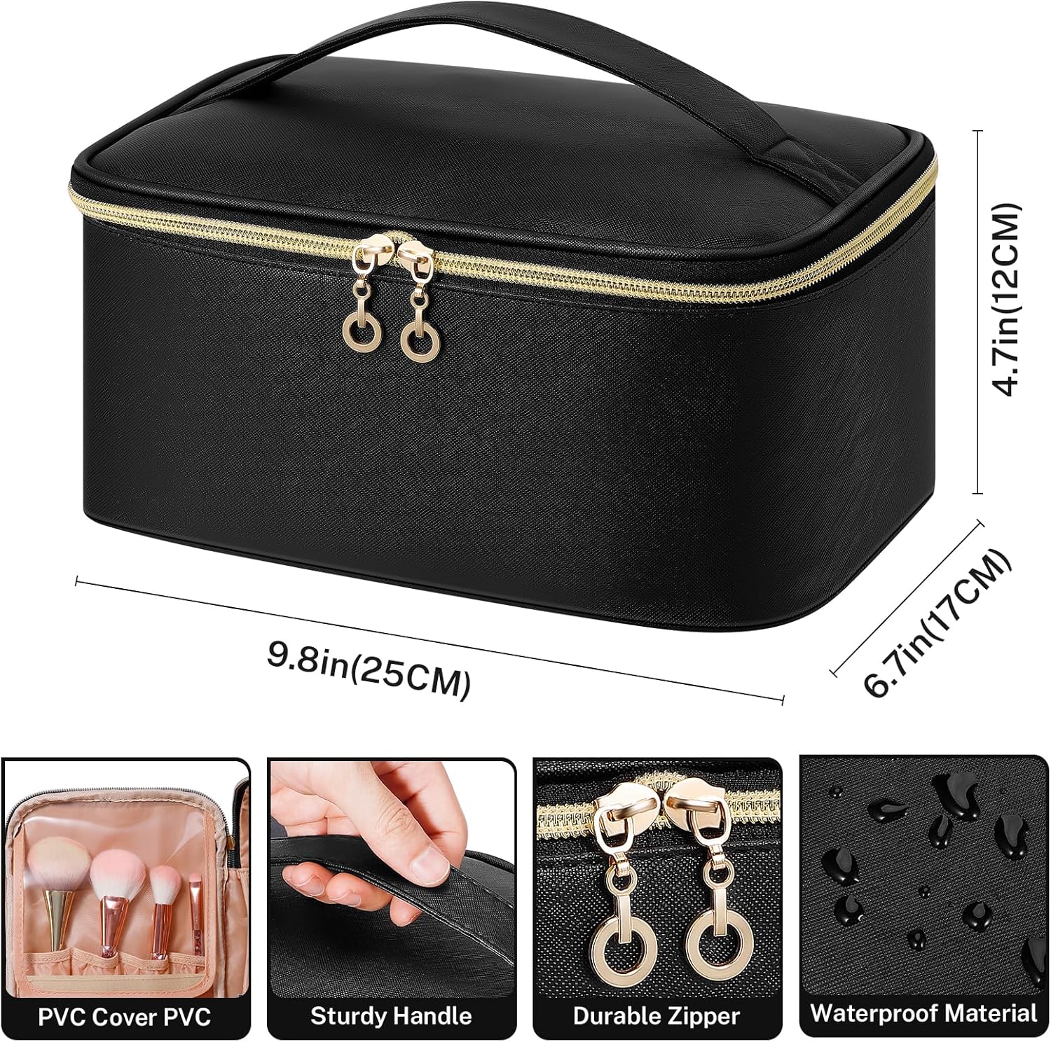 Large-capacity leather-feel makeup bag with compartments - Image 2